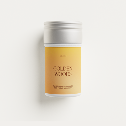Aera Diffuser with Golden Woods capsule, a clarity fragrance of cedar, guaiac, and sandalwood formulated with FocusMax™ for focus